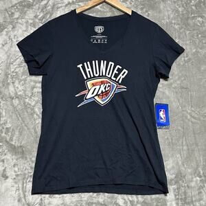 NWT OKC Oklahoma City Thunder V Neck T Shirt Womens L Blue Cotton Basketball